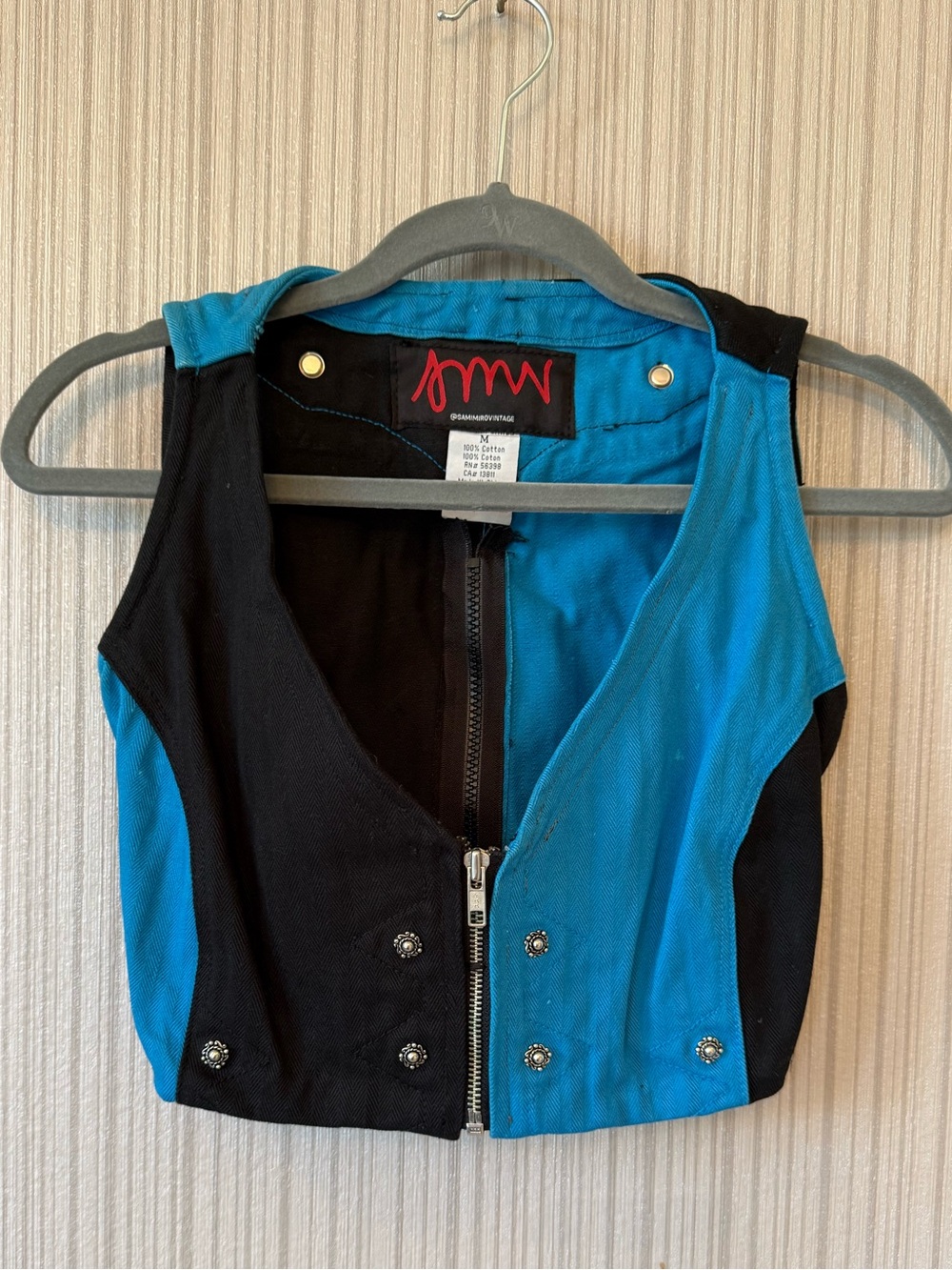 SAMI MIRO VINTAGE Black Jacket with Bright Teal Lining and Red Logo Tag